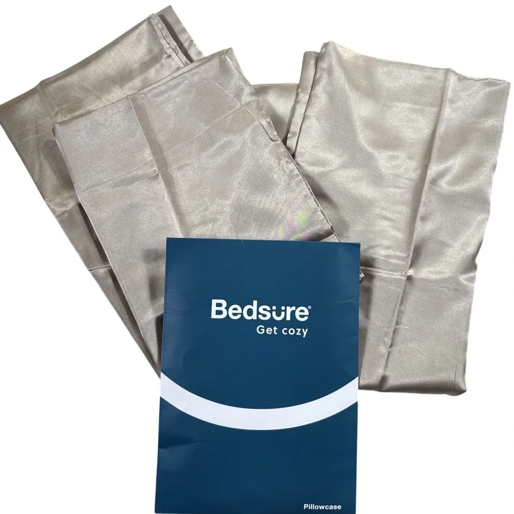 Bedsure Satin Pillowcases Queen Set of 2 Taupe Envelope Closure Polyester‎ Silk